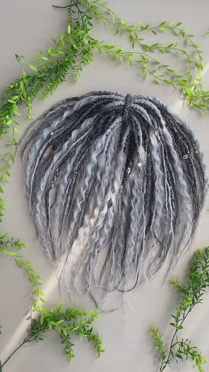 Black to Silver Ombre Dreadlocks Full Set with Curls & Braids